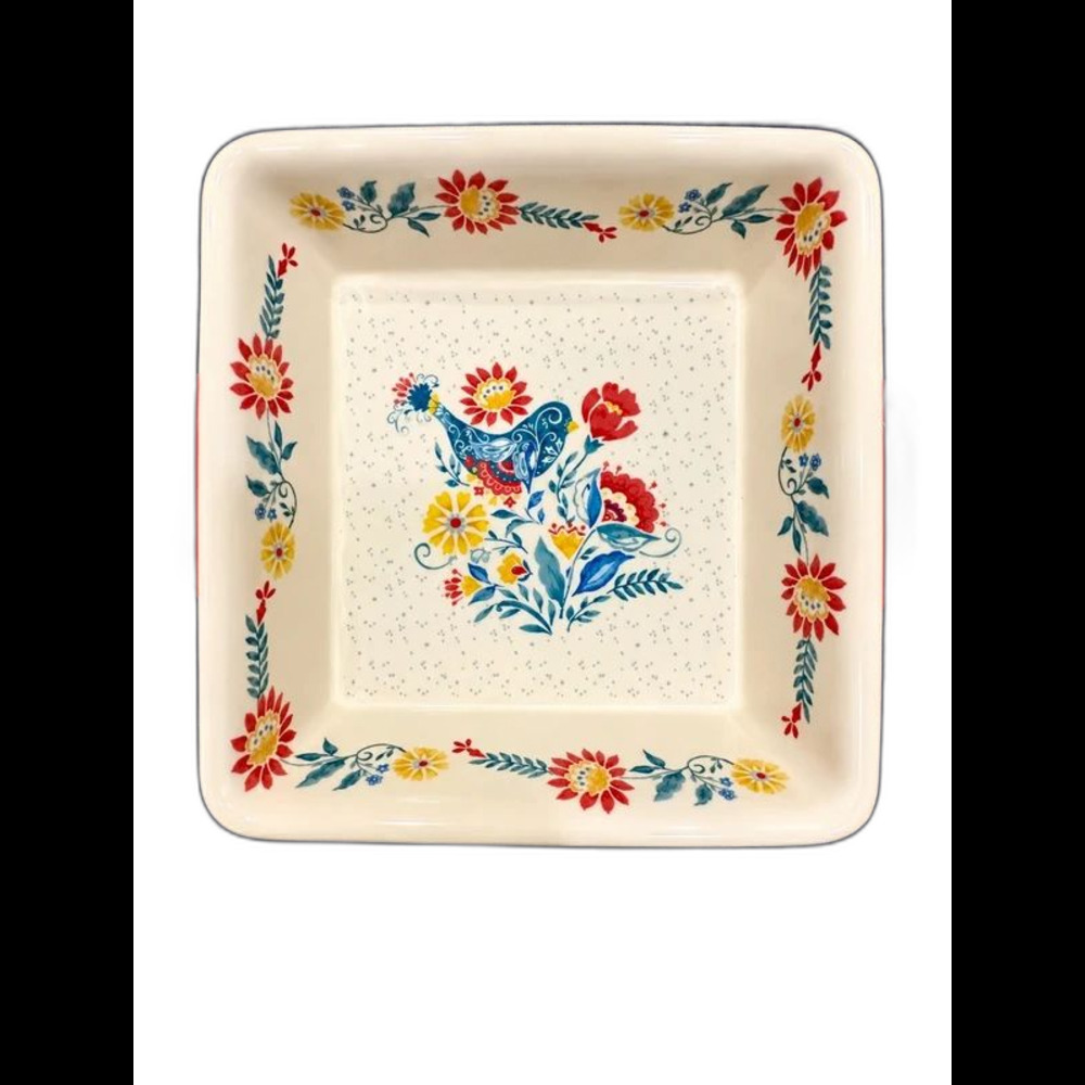The Pioneer Woman Mazie 8x8 Square Baking Dish Floral Bird Red Handles